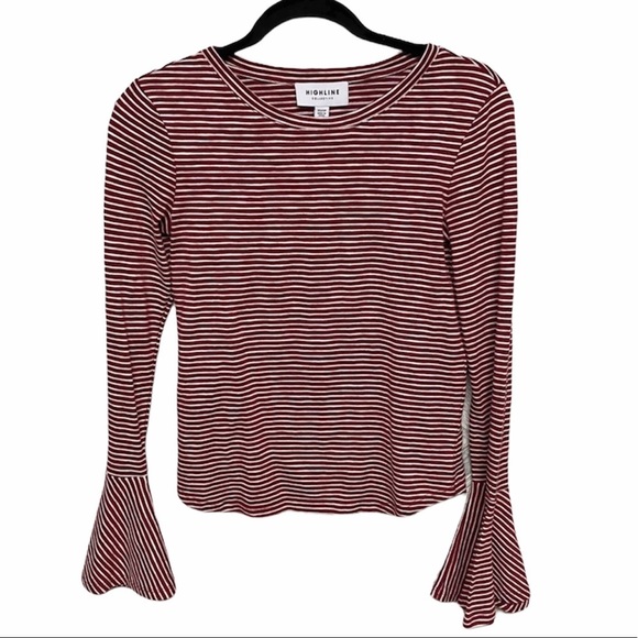 Highline Collective | Red Bell Sleeve Striped Top - Picture 1 of 6